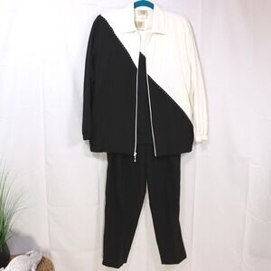 Teddi Vintage 3pc Tracksuit‎ Set Medium Black White Womens Rhinestone Colorblock